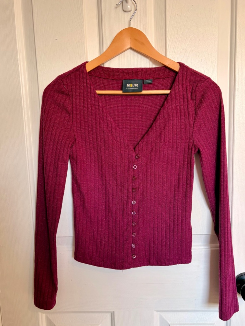 Maeve Deep Berry Ribbed Button-Down Cardigan - Picture 7 of 7